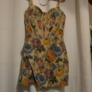 Fashion Nova Multicolor Floral Corset Tapestry Dress